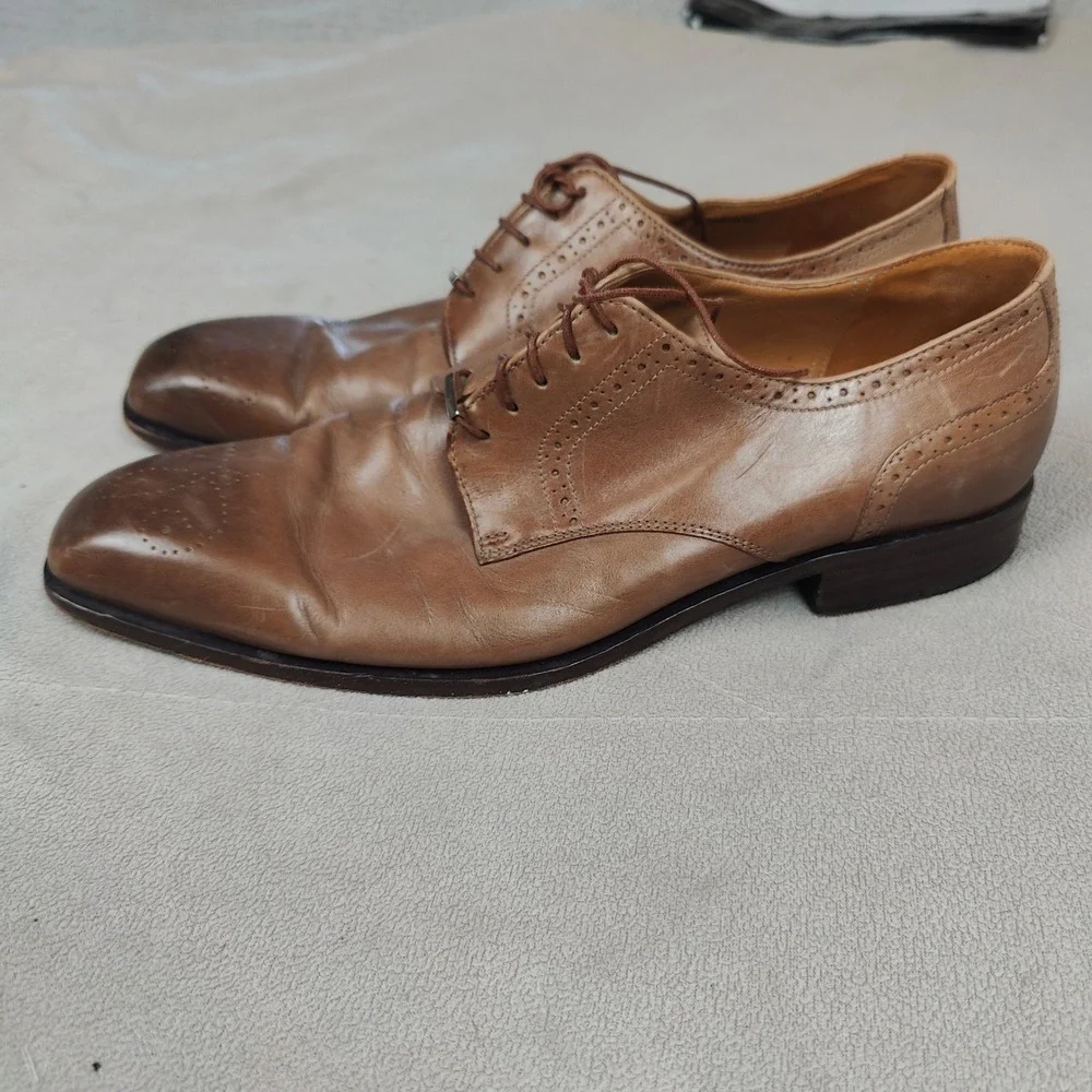 Bally Oxfords Mens 11 D Tan Brown Leather Brogue Medallion‎ Derby Shoes